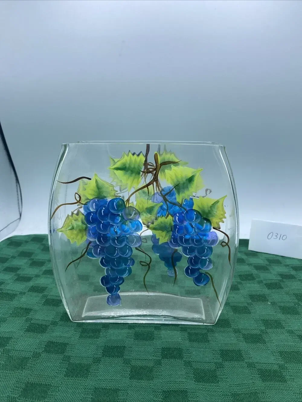 6” Hand Painted Grape Vines Vase Or Napkin Holder 6” Tall